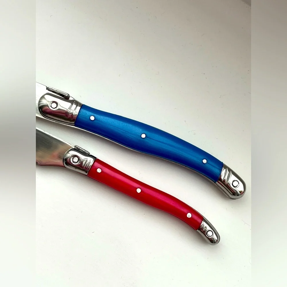 Laguiole Soft Cheese & Butter Spreader Knife Set riveted colorful handle VGUC